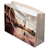 イタリアのパドヴァにある広場の夕日 ラージペーパーバッグ (裏面アングル)