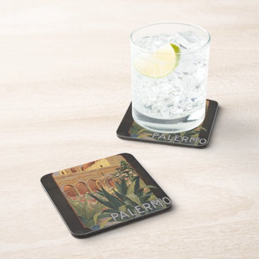 イタリアのパレルモのためのヴィンテージ旅行ポスター。 コースター (右側)