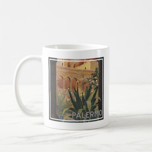 イタリアのパレルモのためのヴィンテージ旅行ポスター。 コーヒーマグカップ (左)