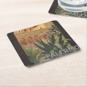 イタリアのパレルモのためのヴィンテージ旅行ポスター。 スクエアペーパーコースター (アングル)