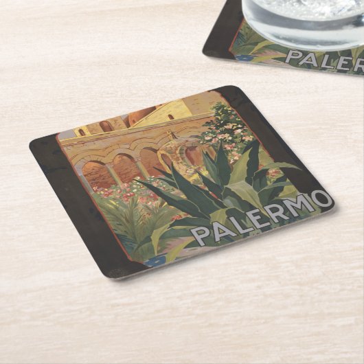 イタリアのパレルモのためのヴィンテージ旅行ポスター。 スクエアペーパーコースター (アングル)