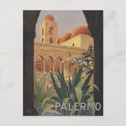 イタリアのパレルモのためのヴィンテージ旅行ポスター。 ポストカード (正面)
