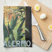 イタリアのパレルモ教会、ヴィンテージ旅行ポスターアート キッチンタオル (四つ折り)