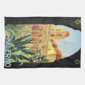 イタリアのパレルモ教会、ヴィンテージ旅行ポスターアート キッチンタオル (横)