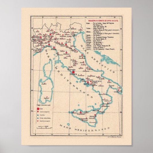 イタリアのビンテージ地図 8 X 10 印刷 ポスター (正面)