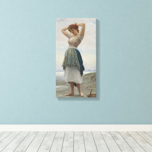 イタリアのビーチで小石を集める キャンバスプリント (インサイチュ (ウッドフロア))