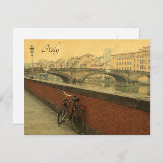 イタリアのフィレンツェにある古い橋。ヴィンテージ写真立て ポストカード (正面/裏面)