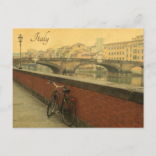 イタリアのフィレンツェにある古い橋。ヴィンテージ写真立て ポストカード (正面)