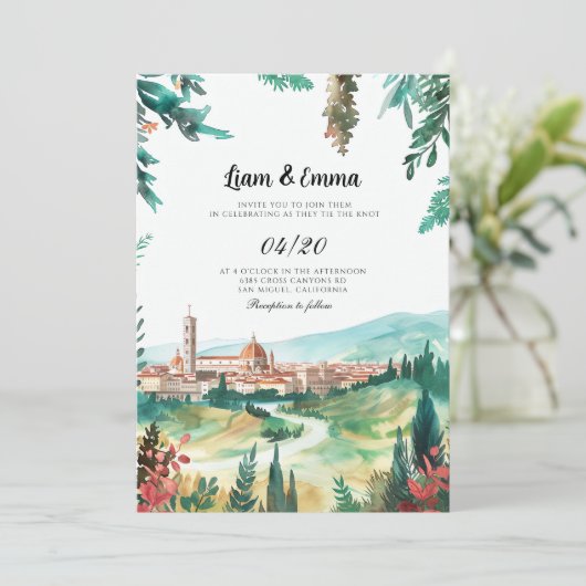 イタリアのフィレンツェのランドスケープ目的地の結婚式 招待状 (スタンド正面)