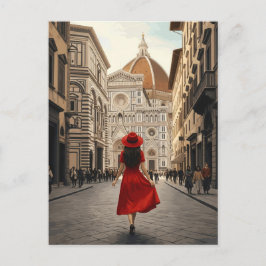 イタリアのフィレンツェの女性旅行者 ポストカード