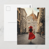 イタリアのフィレンツェの女性旅行者 ポストカード (正面/裏面)