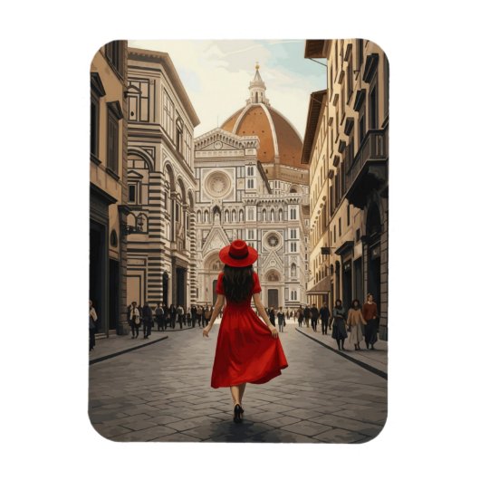 イタリアのフィレンツェの女性旅行者 マグネット (縦)