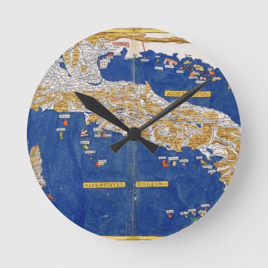 イタリアのプトレマイオスの地図1482 (色のリトボ) ラウンド壁時計 (正面)