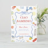イタリアのベビーシャワー、結婚式の招待状テンプレート - チアオ バンビーノ 招待状 (スタンド正面)