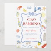 イタリアのベビーシャワー、結婚式の招待状テンプレート - チアオ バンビーノ 招待状 (正面/裏面)