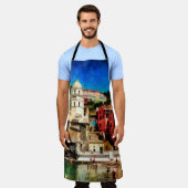 イタリアのベルナッツァの風景。水彩絵画コンテ エプロン (着用した状態)