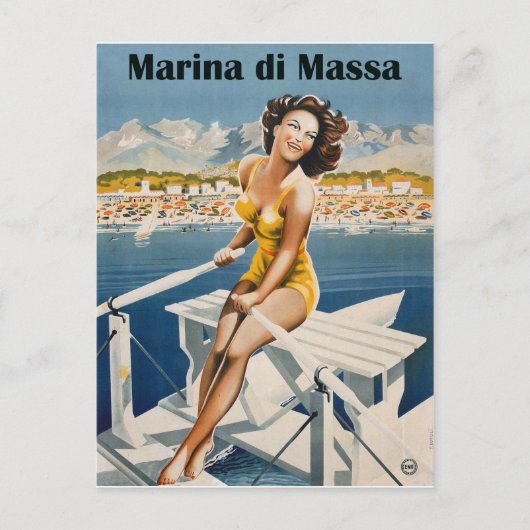 イタリアのマリーナ・ディ・マッサ、セーリングガール。ヴィンテージ ポストカード (正面)