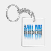 イタリアのミラノのスカイラインから成るミラノラベル キーホルダー (正面左)