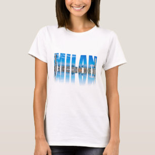 イタリアのミラノのスカイラインから成るミラノラベル Tシャツ