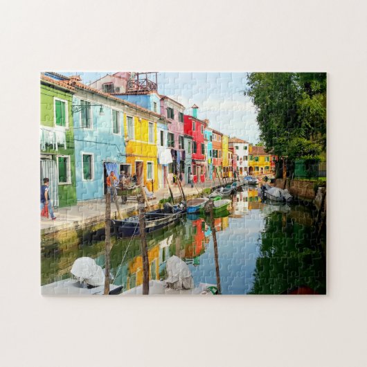 イタリアのレインボーハウジス、ヴェネツィア近くのブラノ島 ジグソーパズル (横)