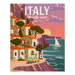 イタリアのレトロポスター、ロマンチックな地中海の景色 ポスター
