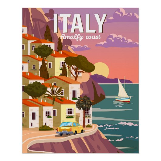 イタリアのレトロポスター、ロマンチックな地中海の景色 ポスター (正面)