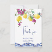 イタリアのレモン ブーゲンビリア 柑橘類のウェディングシャワー サンキューカード (正面)