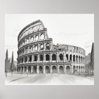イタリアのローマにあるコロッセオの歴史的建造物のスケッチ ポスター