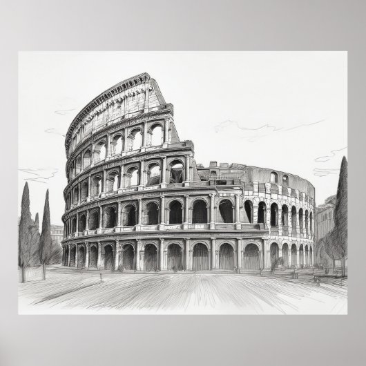 イタリアのローマにあるコロッセオの歴史的建造物のスケッチ ポスター (正面)