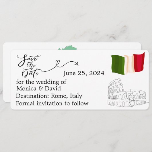 イタリアのローマ結婚で日付を保存する 招待状 (正面/裏面)