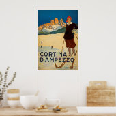 イタリアのヴィンテージ旅行ポスターCortina d' Amperzzo ポスター (キッチン)