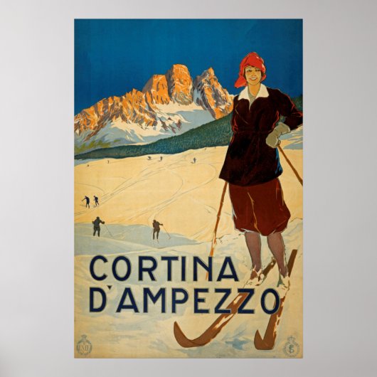 イタリアのヴィンテージ旅行ポスターCortina d' Amperzzo ポスター (正面)