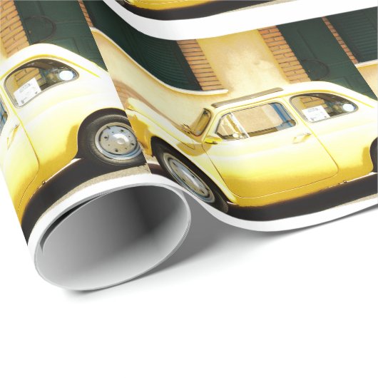 イタリアのヴィンテージ黄色いフィアット500 ラッピングペーパー (ロールコーナー)