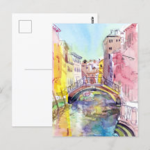 イタリアのヴェネツィアに橋。水彩画絵画術