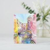 イタリアのヴェネツィアに橋。水彩画絵画術 ポストカード (スタンド正面)