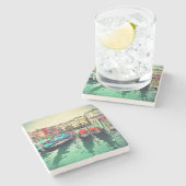 イタリアのヴェネツィア、グランド運河のゴンドラ。レトロ ストーンコースター (横)