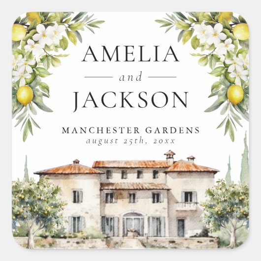 イタリアの別荘 レモンとオリーブ スクエアシール (正面)