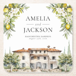イタリアの別荘　レモンとオリーブ スクエアペーパーコースター