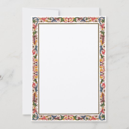 イタリアの古い便せんのアラベスク花枠ボーダー(5 x 7インチ) ウェディング 招待状 (正面)