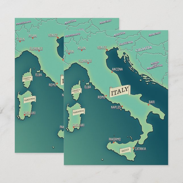 イタリアの古典的な地図 (正面/裏面)