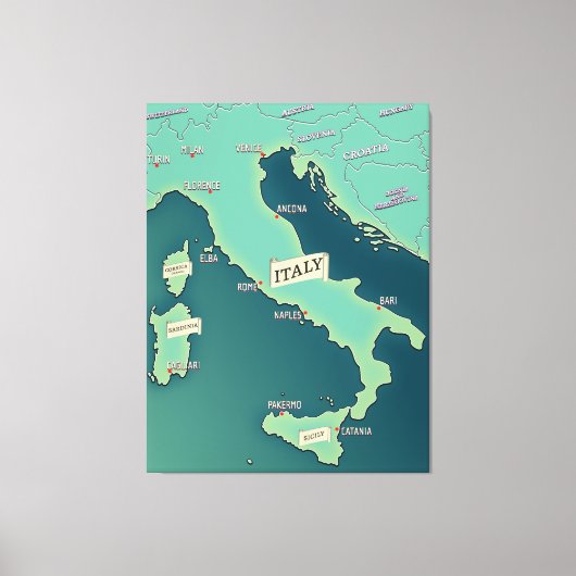 イタリアの古典的な地図 キャンバスプリント (正面)