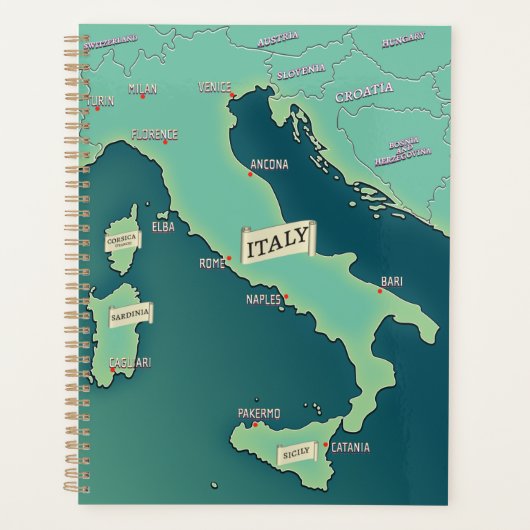 イタリアの古典的な地図 プランナー手帳 (正面)