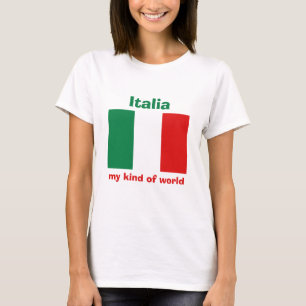 イタリアの国旗と地図のテキストTシャツ Tシャツ