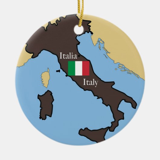 イタリアの地図そして旗 セラミックオーナメント (正面)