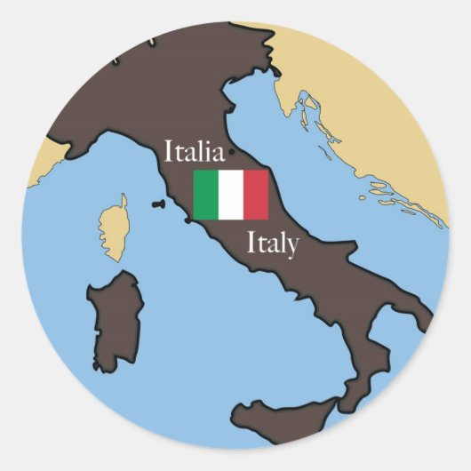 イタリアの地図と国旗 ラウンドシール (正面)