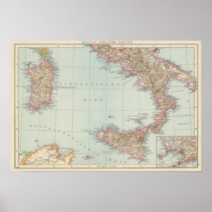 イタリアの地図と旅 ポスター