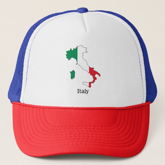 イタリアの地図の中に描かれたイタリア国旗 - お土産コレクション キャップ (正面)