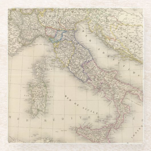 イタリアの地図 ガラスコースター (正面)