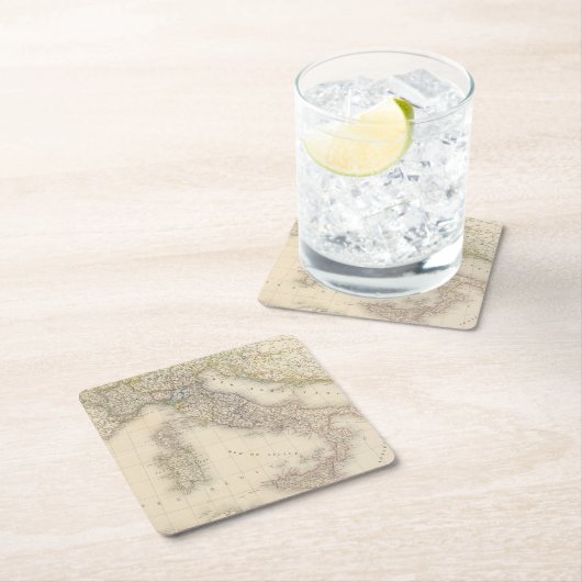 イタリアの地図 スクエアペーパーコースター (インサイチュ)
