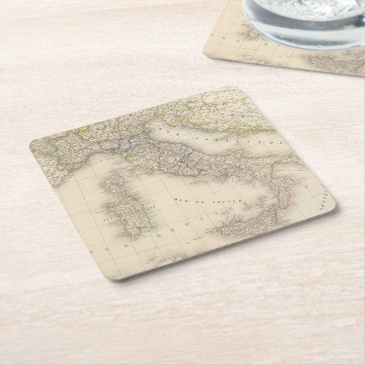 イタリアの地図 スクエアペーパーコースター (アングル)